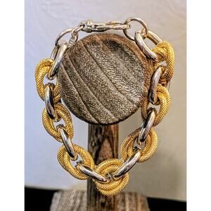 Chunky Two Toned Textured & Polished Link Bracelet Signed Milor Italy Bronze
